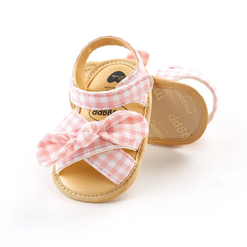 

Baby Girls Sandals Summer Bow Plaid Breathable Anti-Slip Toddler Infant Soft Soled Shoes 0-18M2