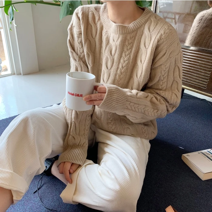 

Women Pullovers Twisted Striped Sweater Vintage O-neck Autumn Winter Casual Loose Jumpers Female Knitted Sweater 2020 vs474
