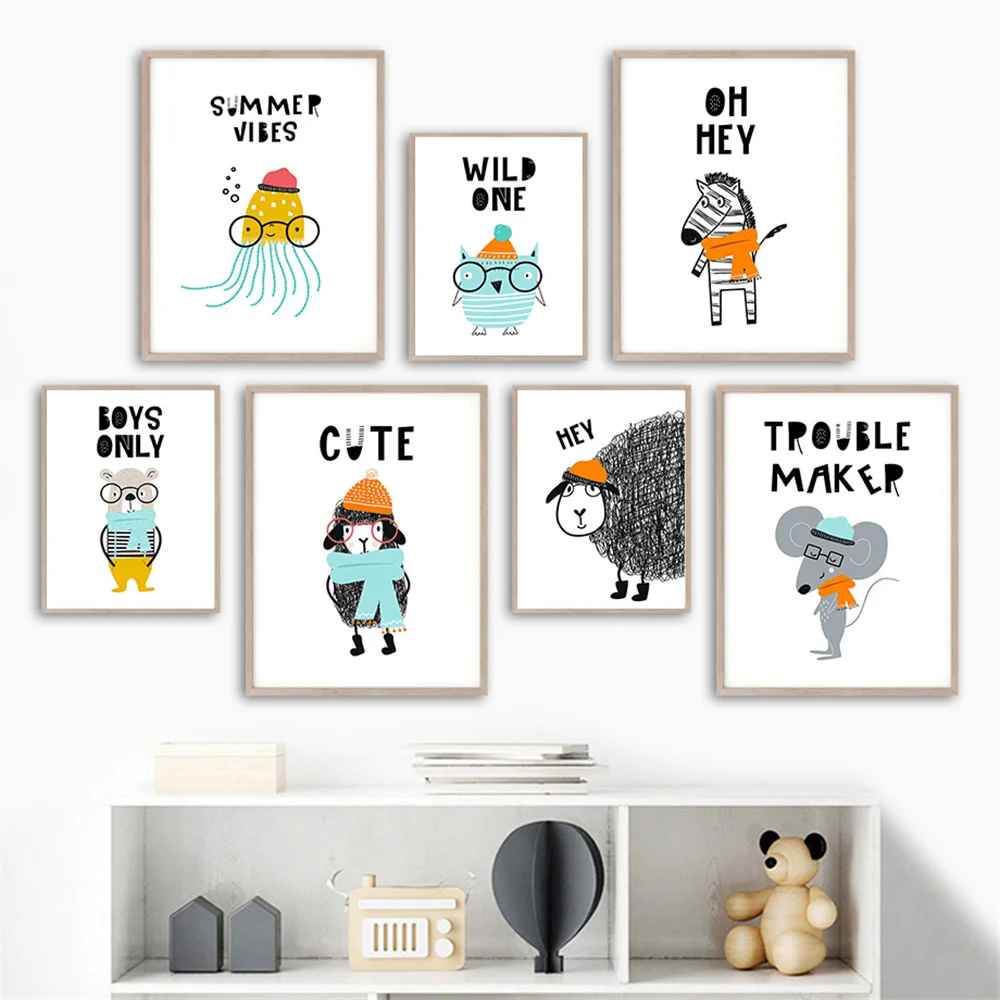 Медведь Зебра овечка Сова мерзкая рыба искусство на стену Картина холсте