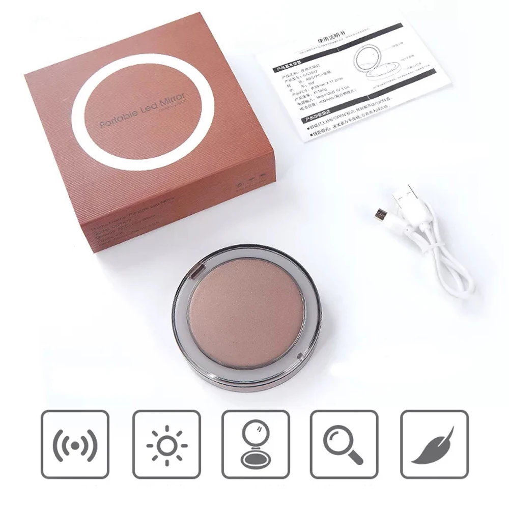 Карманное косметическое зеркало с естественными светодиодными лампами