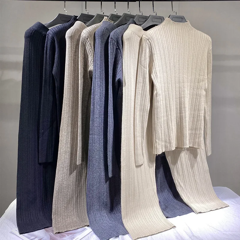 

Casual Simple Knitted Tracksuit Turtleneck Sweater + Harem pants Sweater Set outerwear Female Ladies Vintage outfit 2517