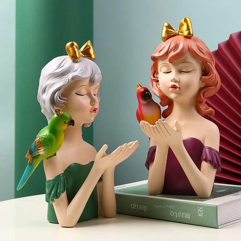 

Nordic cute parrot girl decoration modern light luxury home