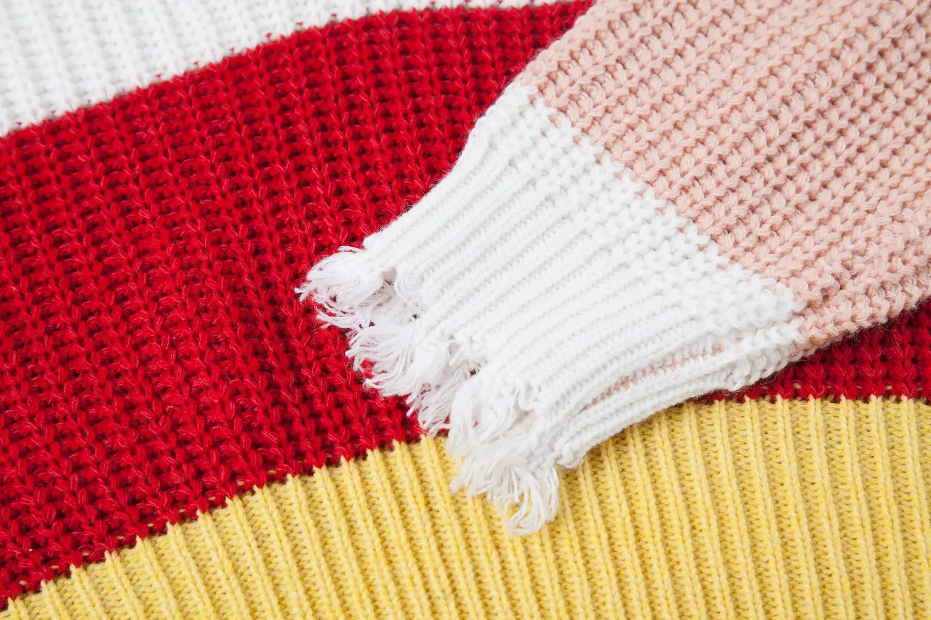 

Spring Autumn New Women's Casual V-neck Rainbow Striped Pullover Sweater Women Tassel Loose Irregular Sweater Female Tops
