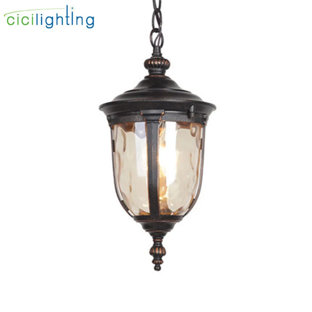 

Europe Decoration Rustic Outdoor pendant Lights with Hammered Glass for Exterior Entryway Porch LED Garden Hanging Lights Lamp