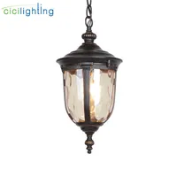Europe Decoration Rustic Outdoor pendant Lights with Hammered Glass for Exterior Entryway Porch LED Garden Hanging Lights Lamp
