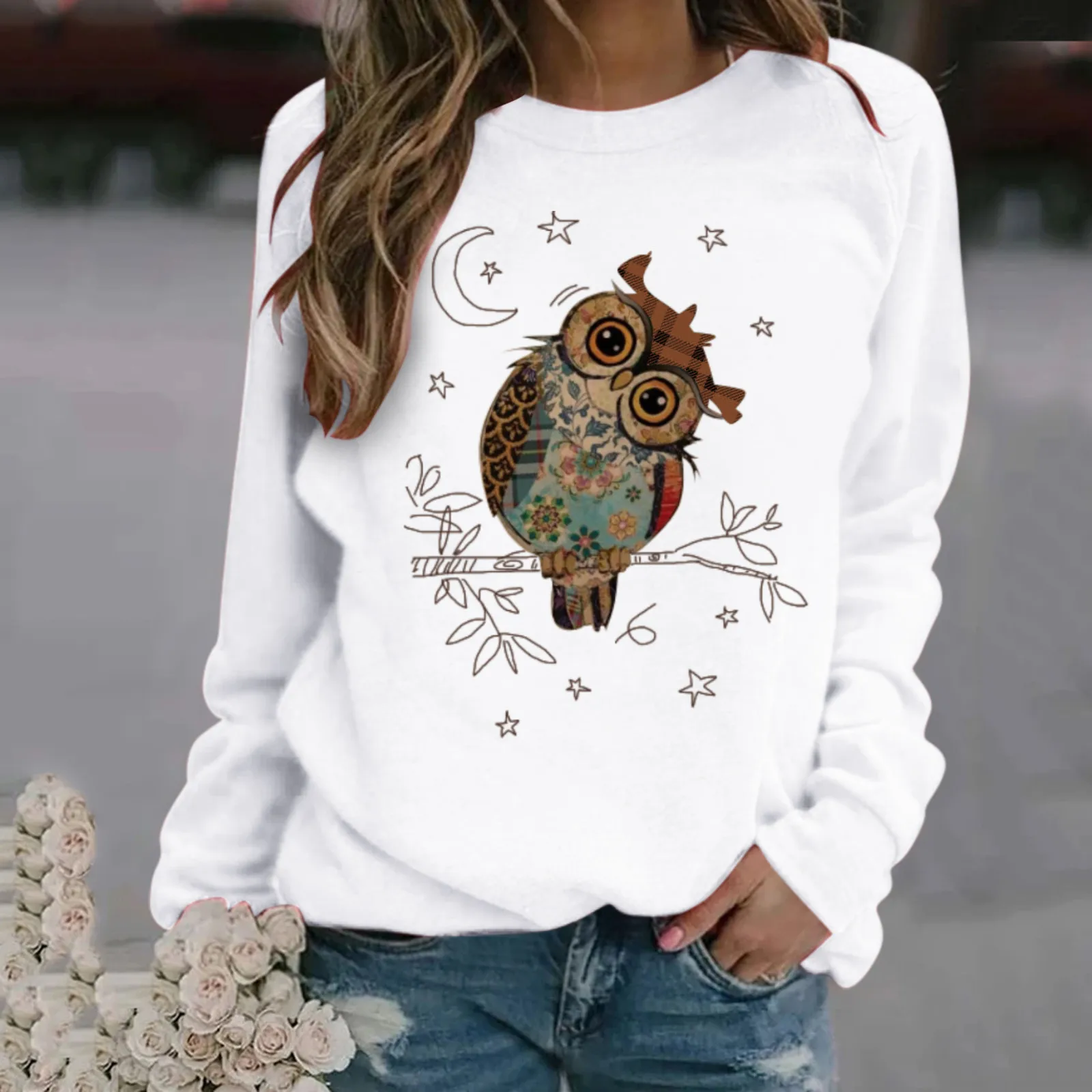 

Women'S Hoodies Cute Owl Print Long-Sleeved Sweatops Casual Pullover Autumn Winter Daily Harajuku Tops Ropa Mujer Lujo