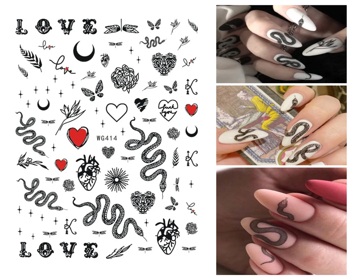 Индивидуальная наклейка для дизайна ногтей с принтом дракона и змеи белый черный