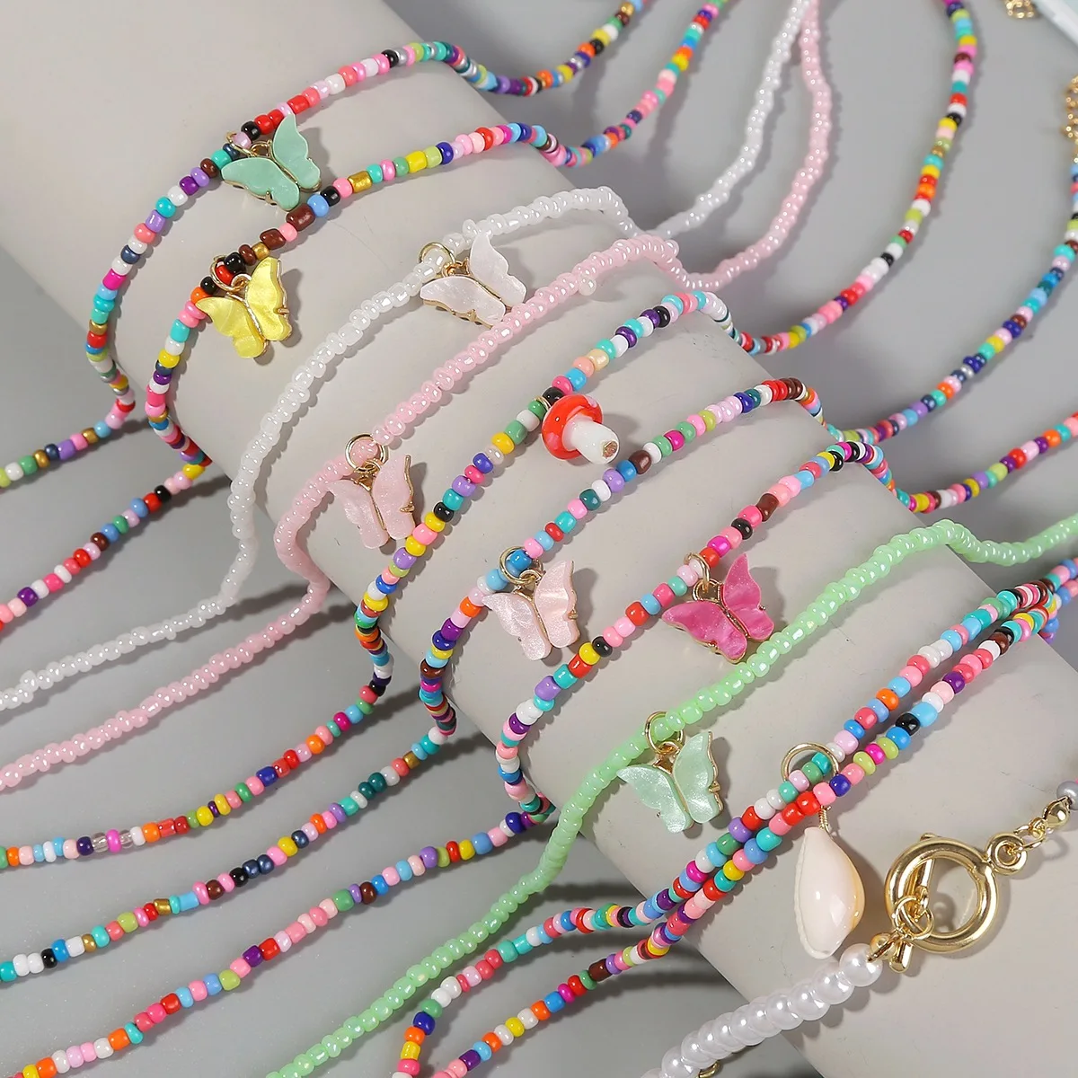 

Bohemian Color Seed Beads Simple Necklace Wild Butterfly Mushroom Beaded Necklace Women