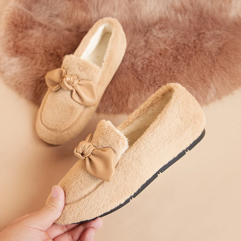 

Boat Shoe Women Autumn Clogs Platform Bow-Knot Loafers Fur Casual Female Sneakers Round Toe Fall Creepers Moccasin Winter Butter