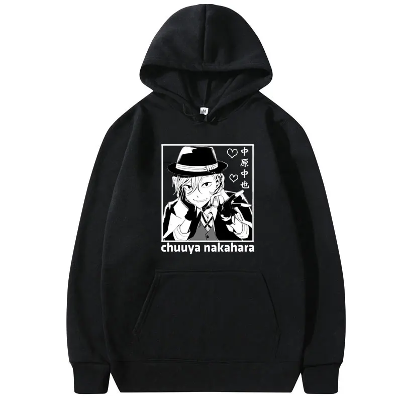 

Bungo Stray Dogs Men Women Fashion Oversized Black Hoodie Tops Osamu Dazai Chuuya Nakahara Hoodies Mens Hipster Loose Streetwear
