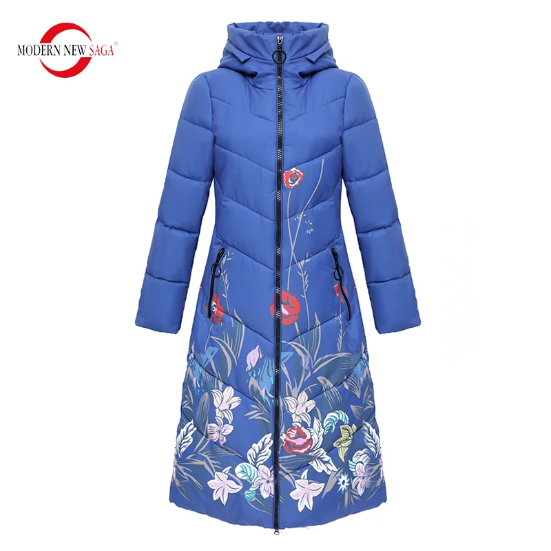 

MODERN NEW SAGA Women Winter Coat Quilted Coats Cotton Padded Coat Parka Ladies Winter Long Jacket Print Plus Size Chinese Style