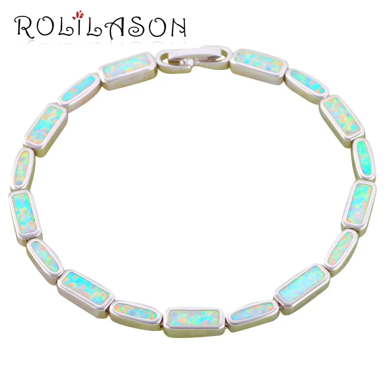 

ROLILASON модные ювелирные изделия браслеты Белый огненный опал серебряные штампованные шармы браслеты для женщин Рождественский подарок OB071