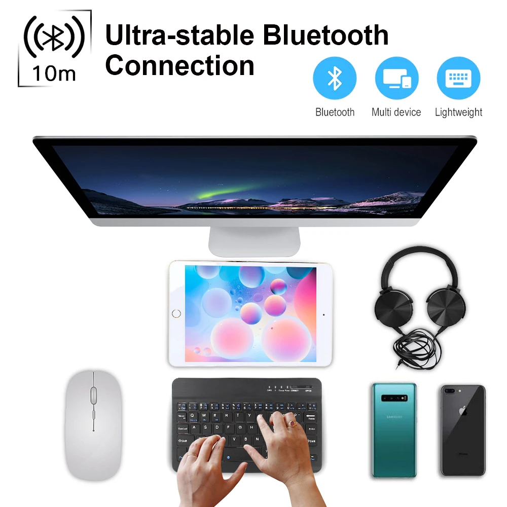 Беспроводная Bluetooth клавиатура мини-клавиатура для iPad Mac планшет ноутбук телефон клавиатура перезаряжаемая Поддержка Android IOS Windows