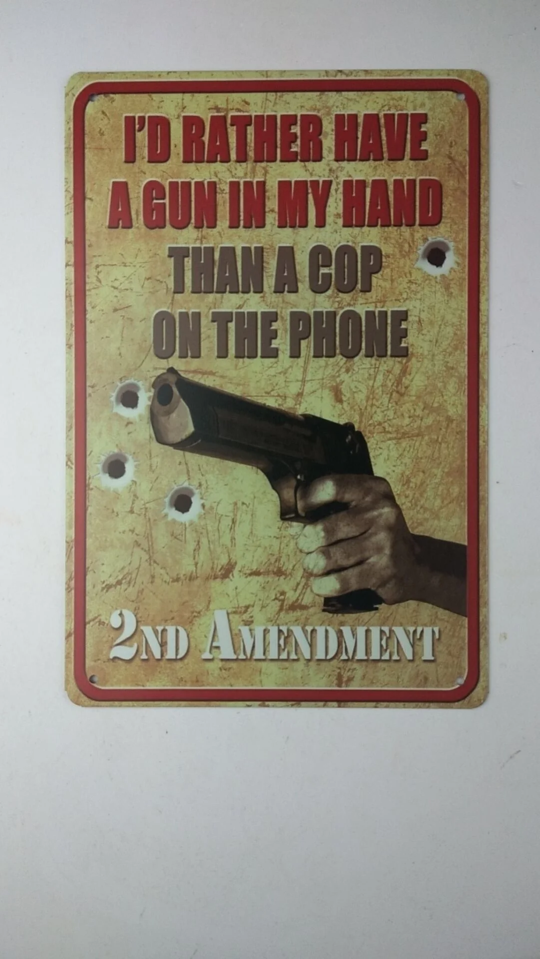 Полицейский по телефону 2nd поправка металлическая жестяная вывеска 20*30 см