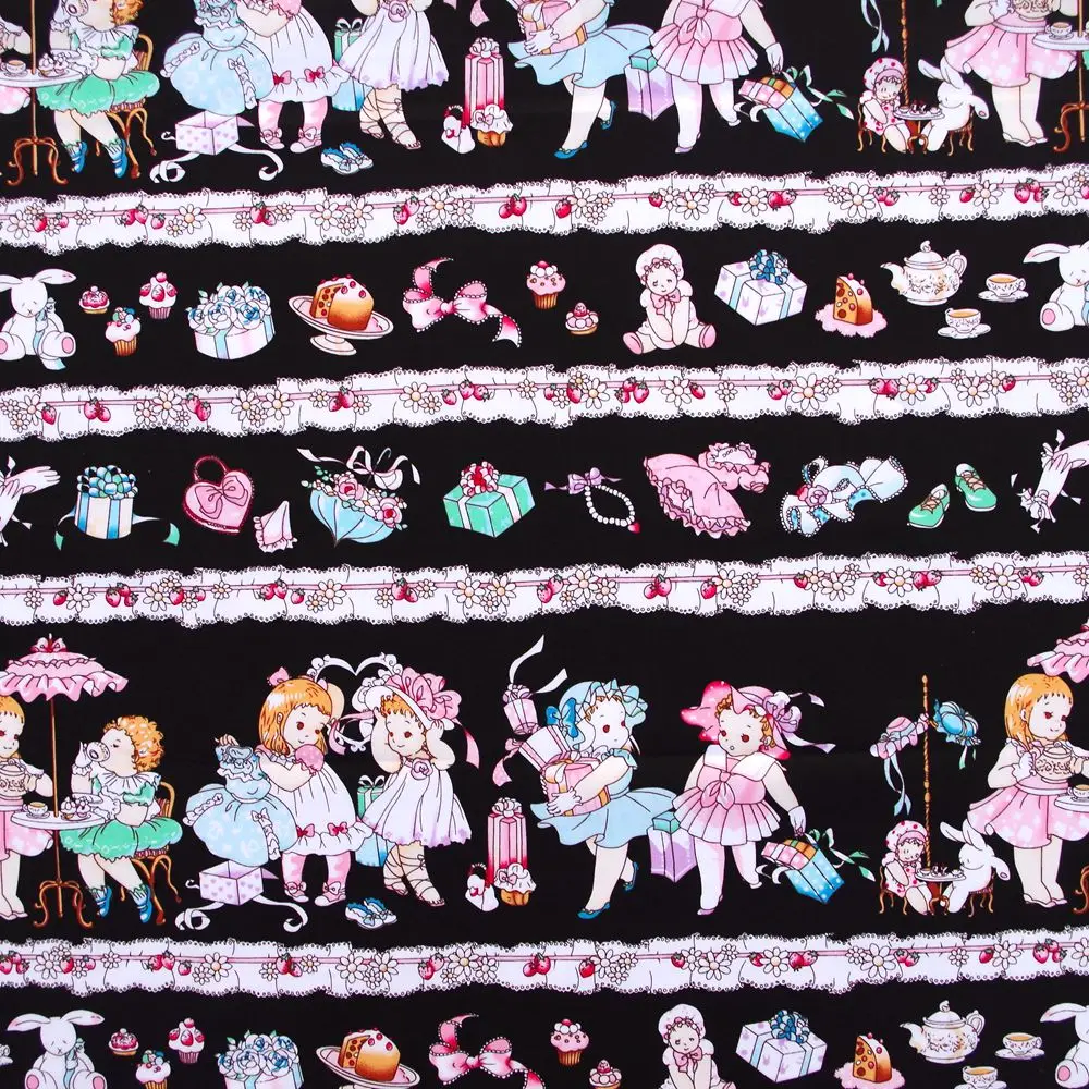 Хлопчатобумажная Поплиновая ткань для девочек обуви сумки и цветов на черном