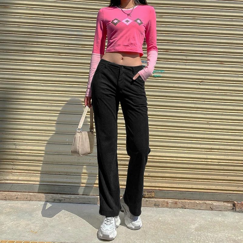 

Новинка 2021, уличные вельветовые прямые брюки для бега, женские повседневные коричневые спортивные брюки в стиле ретро 90-х карамельных цвето...