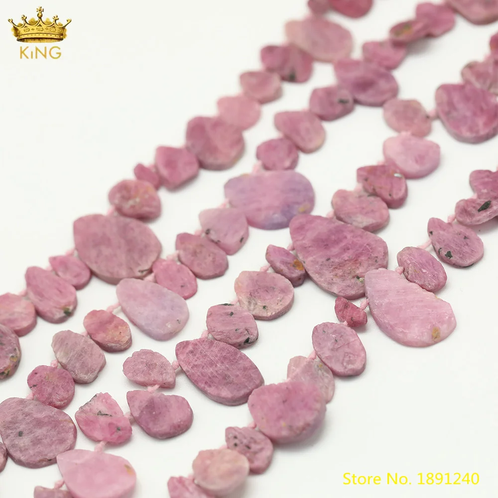 

15.5Inch/Strand Natural Rubys Stone Slab Water Drop Loose Beads,Drilled Pink Color Irregular Beads For Bracelet Necklace Making