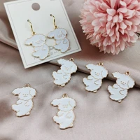 10pc cartoon white dog puppy enamel charms pendants craft earring bracelet diy jewelry making accessory gold color metal 2129mm
