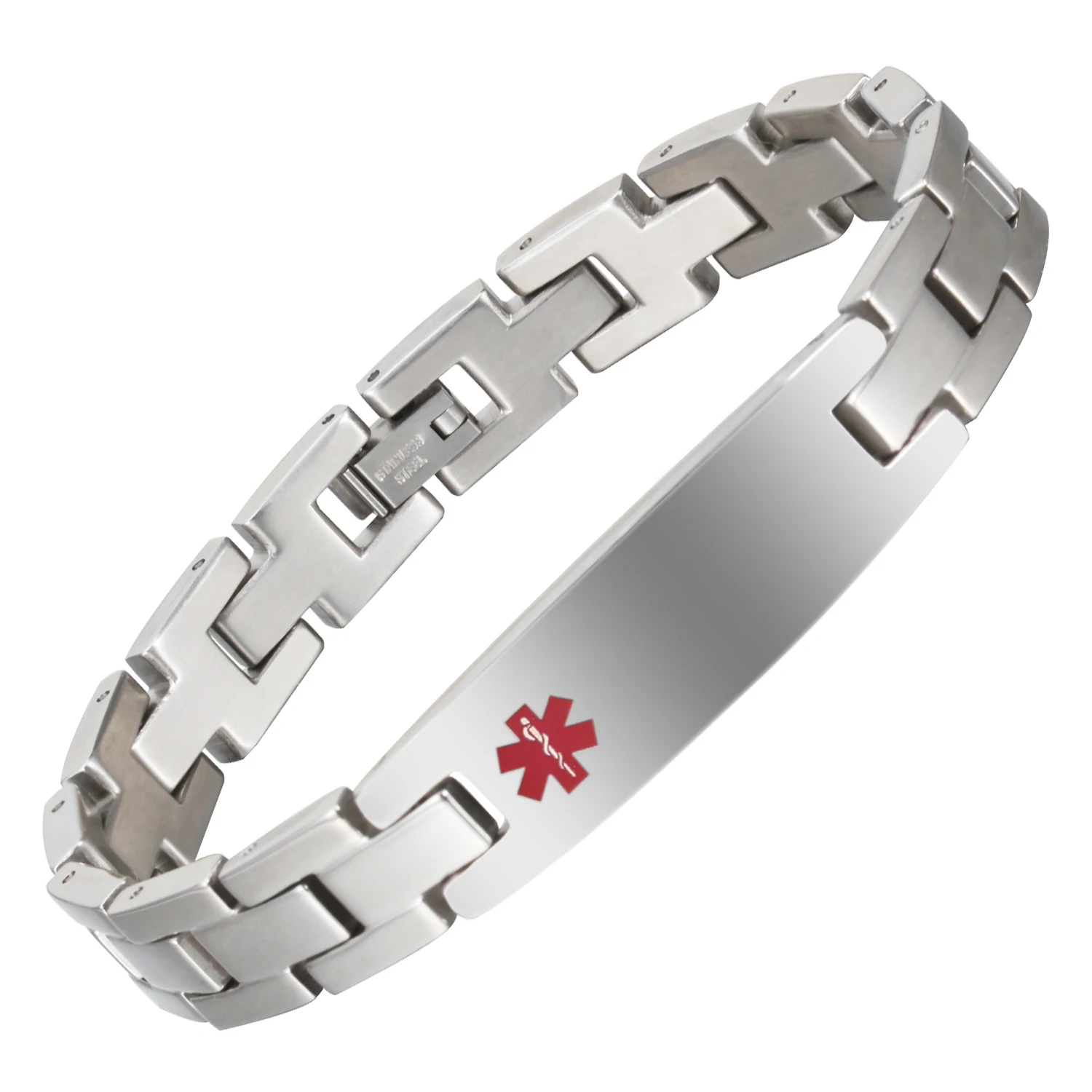 

Wollet Jewelry Medical Alert ID Stainless Steel Bracelet Bangle for Men Women Metallic Color