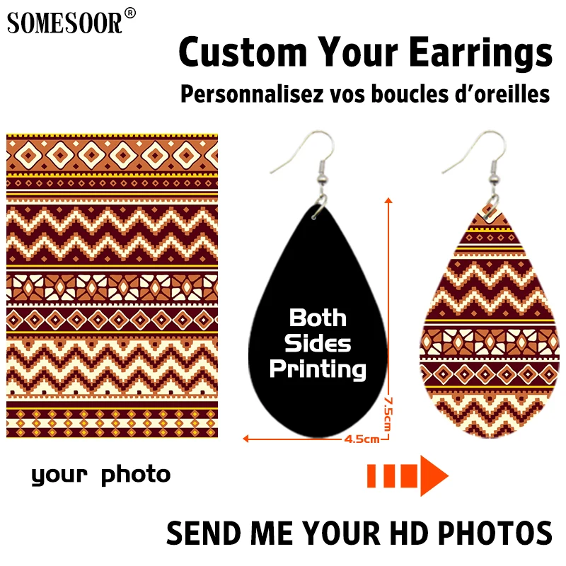 

SOMESOOR 9 Shapes Custom Personality Wooden Both Sides Printed Drop Customized Photos Geometry Pendants Earrings For Women Gifts