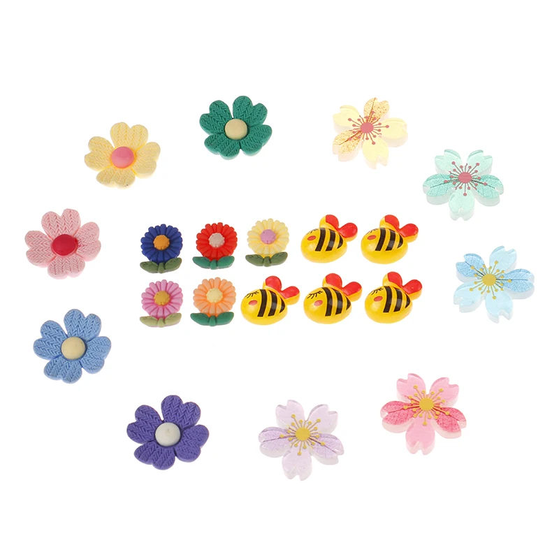 

10pc Flat Flowers Beads For Cell Phone Case Decoration Hair Jewelry Making Supplies