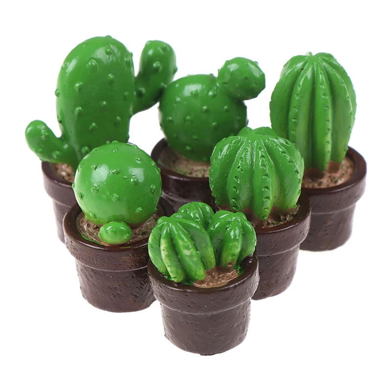 

5Pcs Green Mini Tree Potted For 1:12 Dollhouse Miniature Cactus Succulents Green Plant In Pot Doll House Simulation Potted Plant