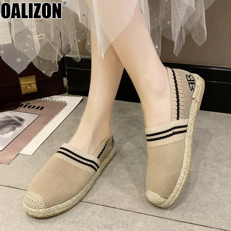 Женские модные сетчатые плетеные соломенные эспадрильи мокасины на плоской