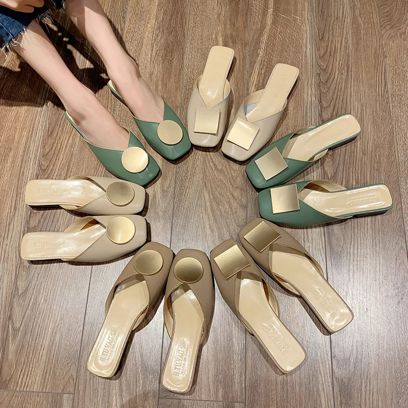 Толстом каблуке шлепанцы на низком для женщин Женская обувь Туфли без задника 2020