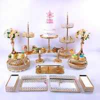 9pcs gold cake stand set wrought iron exquisite rack base dessert wedding cupcake party table candy bar table decor