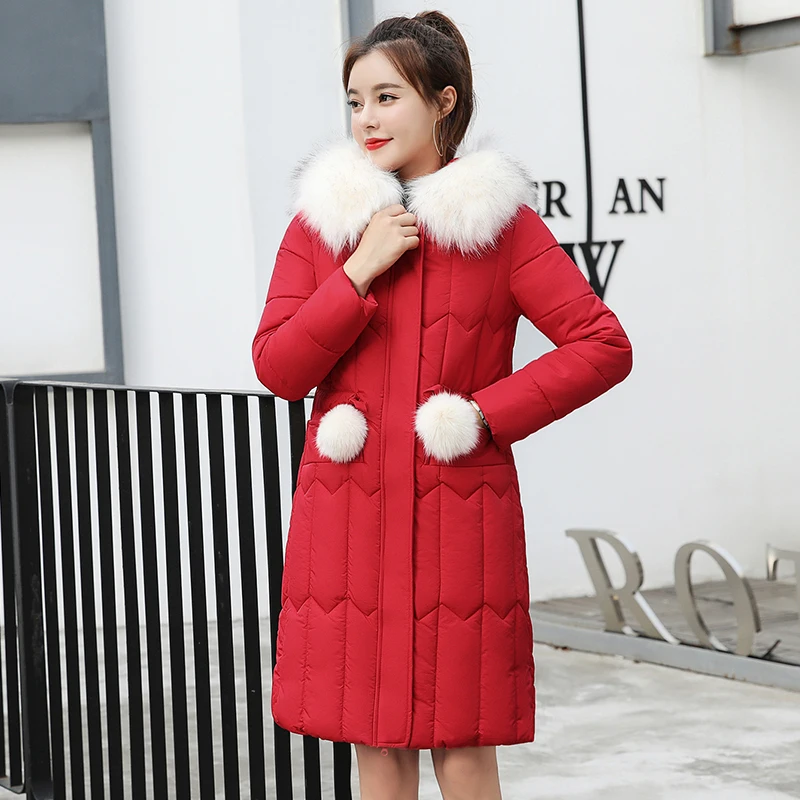 

Winter Jacket Women New 2019 Coats Artificial raccoon hair collar Female Parka Cotton Padded Lining Ladies M-5XL Coat