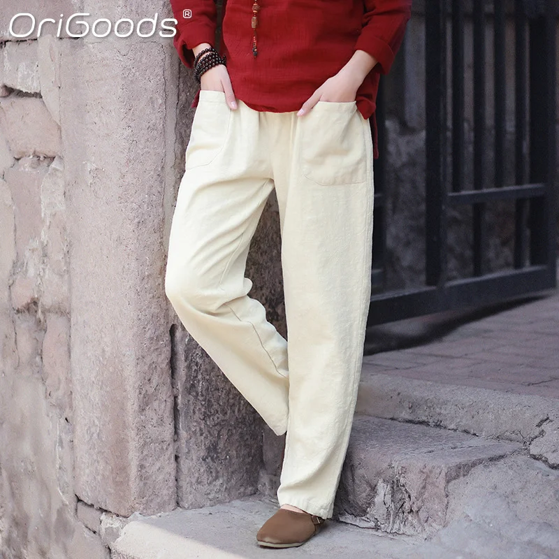 Прямые брюки для женщин в винтажном китайском стиле однотонные серые бежевые