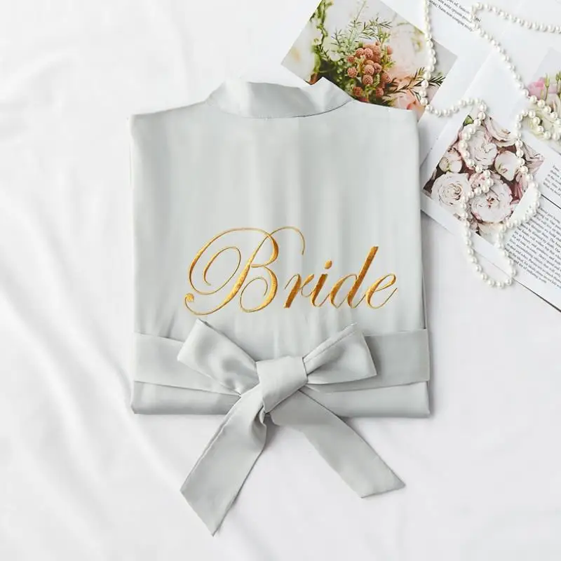 gray Bride Пижамы Халаты темно-розовый халат серебряная буква кимоно атласные пижамы Свадебный халат Подружка невесты, сестра Мать Свадебные платья кимоно - Цвет: gray Bride