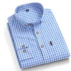 Мужская Тонкая Рубашка в клетку, синяя мягкая удобная рубашка из 100% хлопка, Классический крой, с длинным рукавом, осень