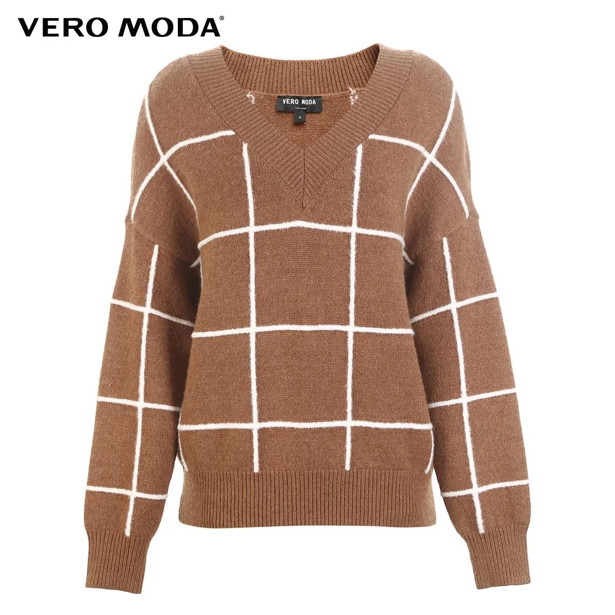 Vero Moda зимний женский свитер в клетку с v-образным вырезом | 319113532 Женская одежда