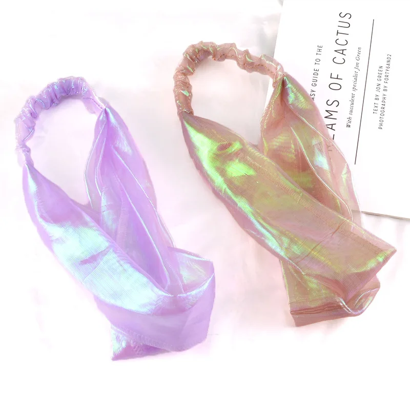 

New Fashion Women Headband Mermaid Print Hair Band Cross Knot Turban Bandage Vintage Head Wrap Candy Color Hair Accessories