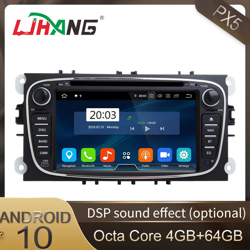 Online LJHANG Android 10 Auto DVD-Player Für FORD FOCUS Mondeo S-MAX C-MAX Galaxy Kuga GPS Navigation Multimedia 2 Din Auto Radio Stereo