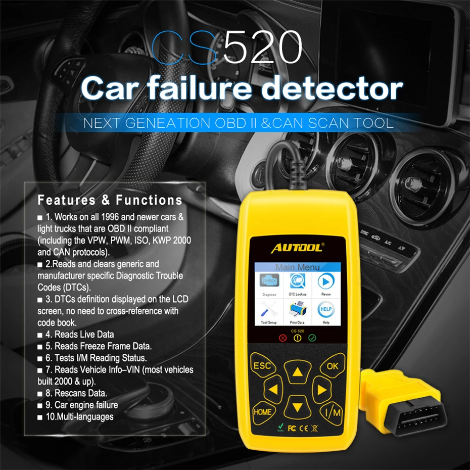 MR CARTOOL CS520 OBD2 сканер многоязычный автомобильный код считыватель данных в режиме реального времени автомобильный диагностический инструмент