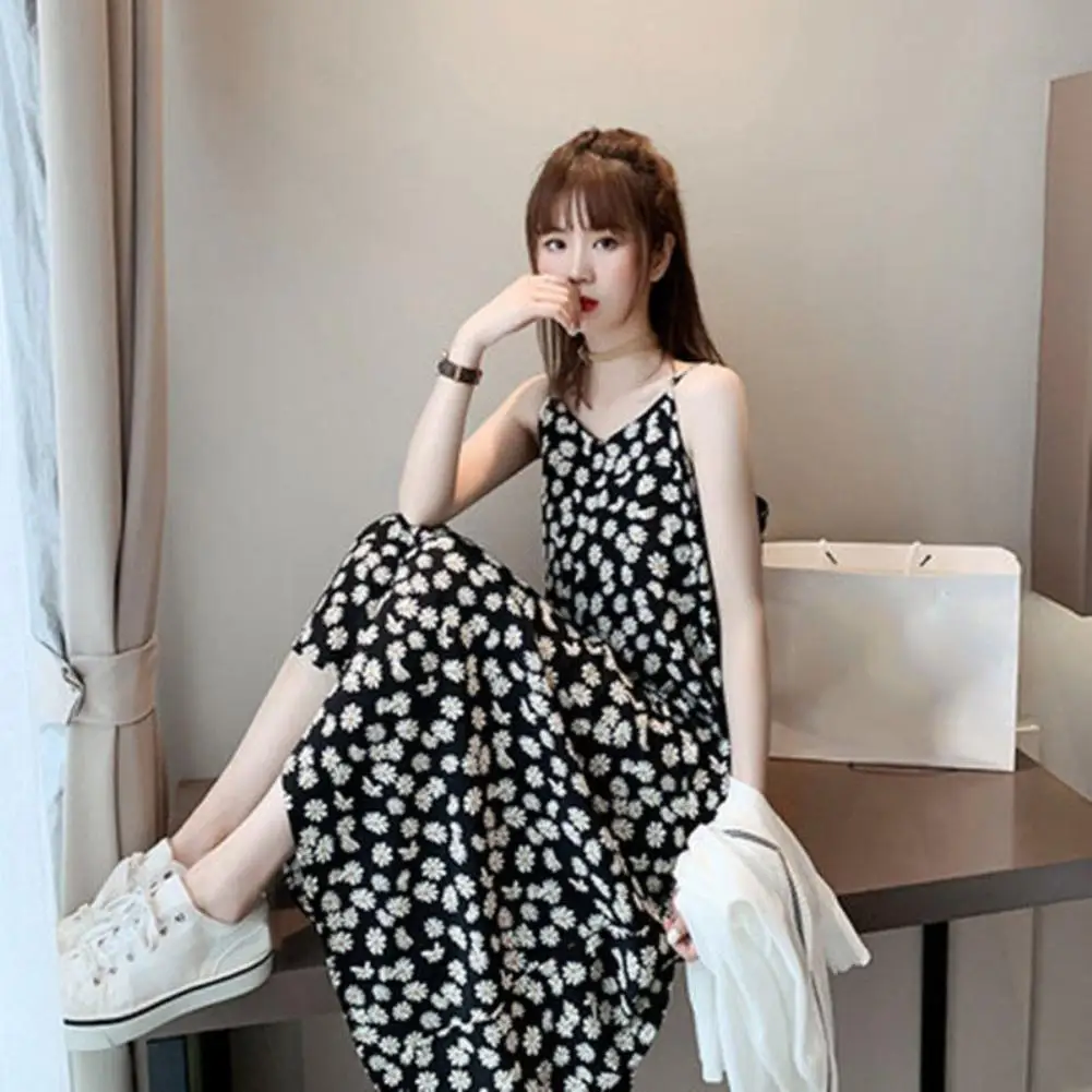 

Fashion Women Marguerite Sleeveless V Neck Strap Midi Dress Flared Sundress