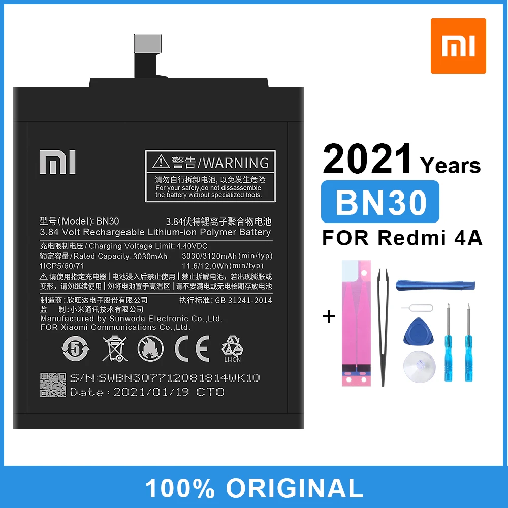 Оригинальный аккумулятор XiaoMi BN30 для Redmi 4A Hongmi полимерная сменная батарея большой