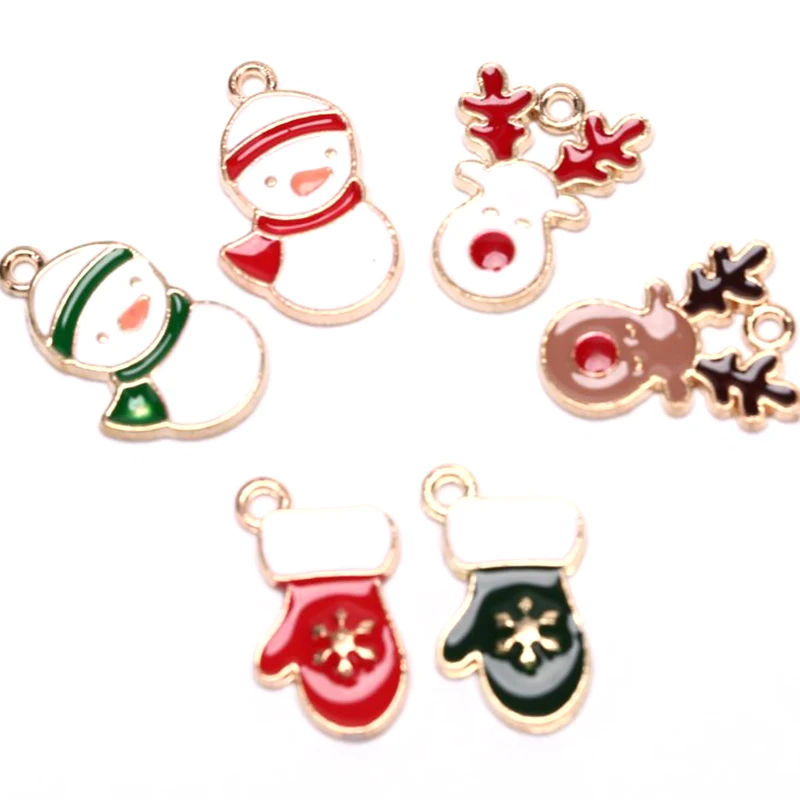 

10Pcs/lot Christmas Elk Snowman Gloves Enamel Dangle Charms Pendant Fit Bracelet Necklace DIY Jewelry Accessories