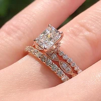 new shining rose gold color white crystal ring set aaa cz stone women bridal engagement wedding band jewelry gift size 5 10