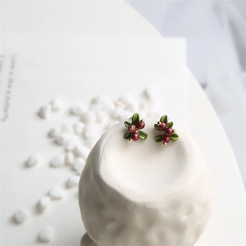 Cute mini red fruit plant clip earrings for women earcuffs fake piercing ear statement on fashion jewelry | Украшения и