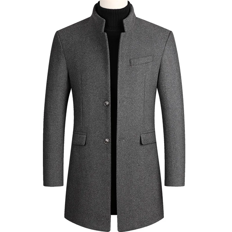 

2021 Brand Winter 30% Wool Men Thick Coats Slim Fit Stand Collar Buttons Male Fashion Wool Blends Outerwear Jackets Trench