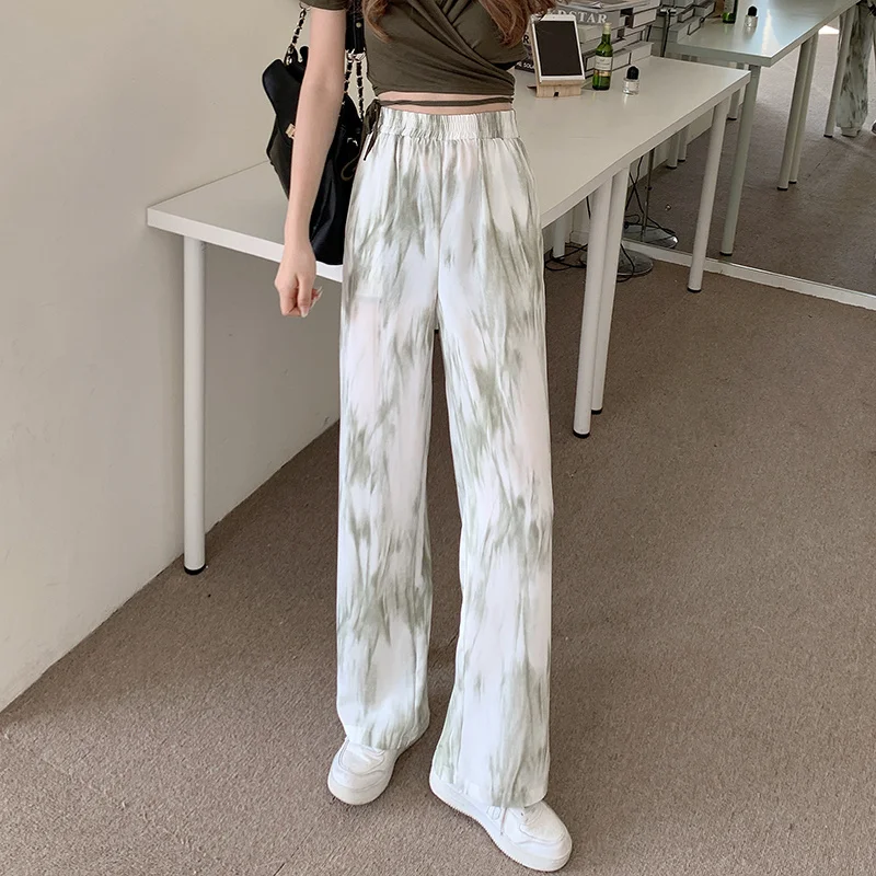 

Real Shot Summer Korean New High Waist Slimming Tie-Dyed Wide