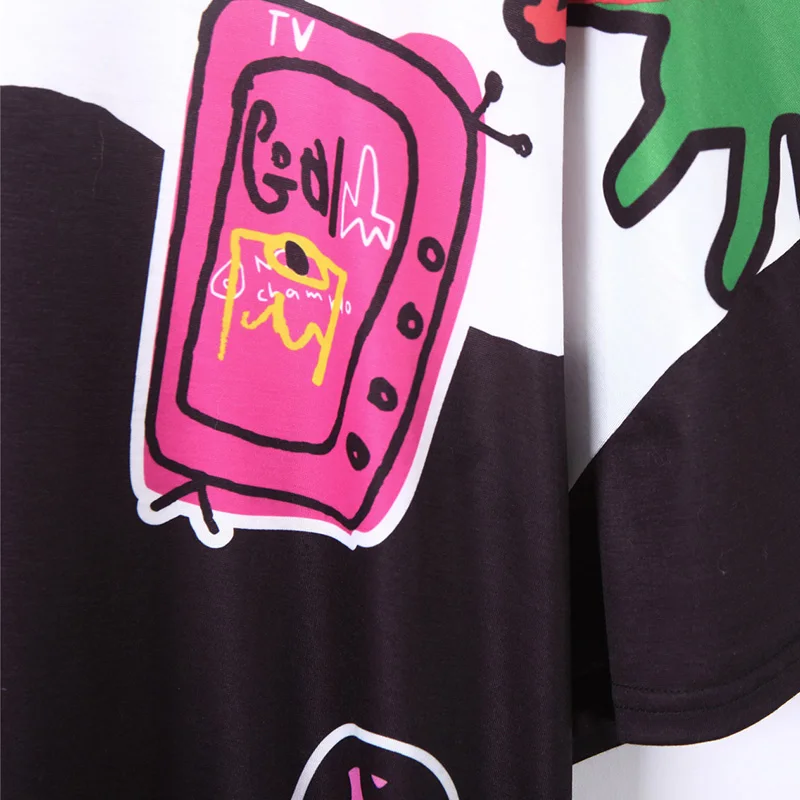 

2021 Summer Women Loose Fun Cartoon Graffiti Hooded Dress