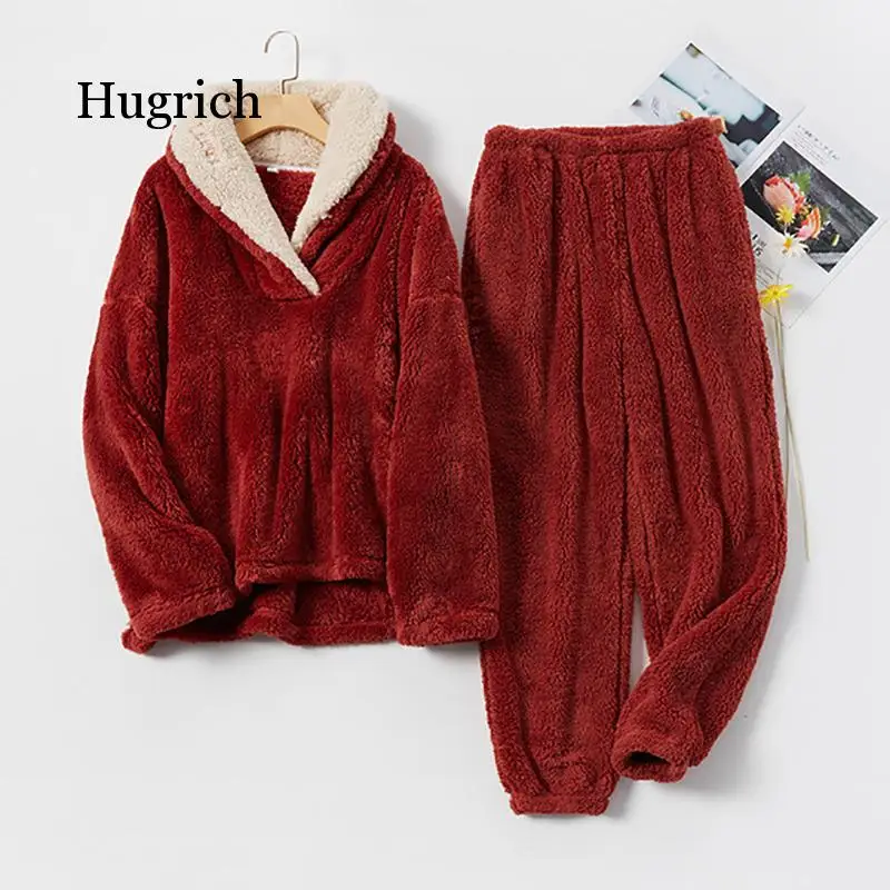 

Winter Warm Velvet Purple Pajama Set for Women 100% Flannel Atoff Home Satin Sleepwear Fashion Plush Silk Soft Nightwear