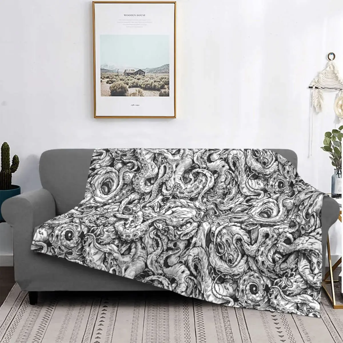 

Tentacles Of Cthulhu B W Blanket Bedspread Bed Plaid Rug Plaid Sofa Double Blanket Throw And Blanket