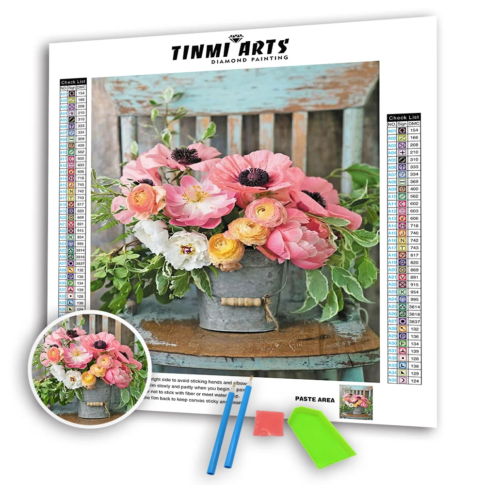 

5D DIY Poured Glue Diamond Painting Kits Scalloped Edge Flowers Vase Full Round Embroidery Rhinestone Mosaic Art Home Wall Decor