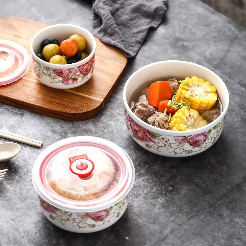 Свежие коробка Керамика миска для свежей еды из трех предметов чехол с крышкой