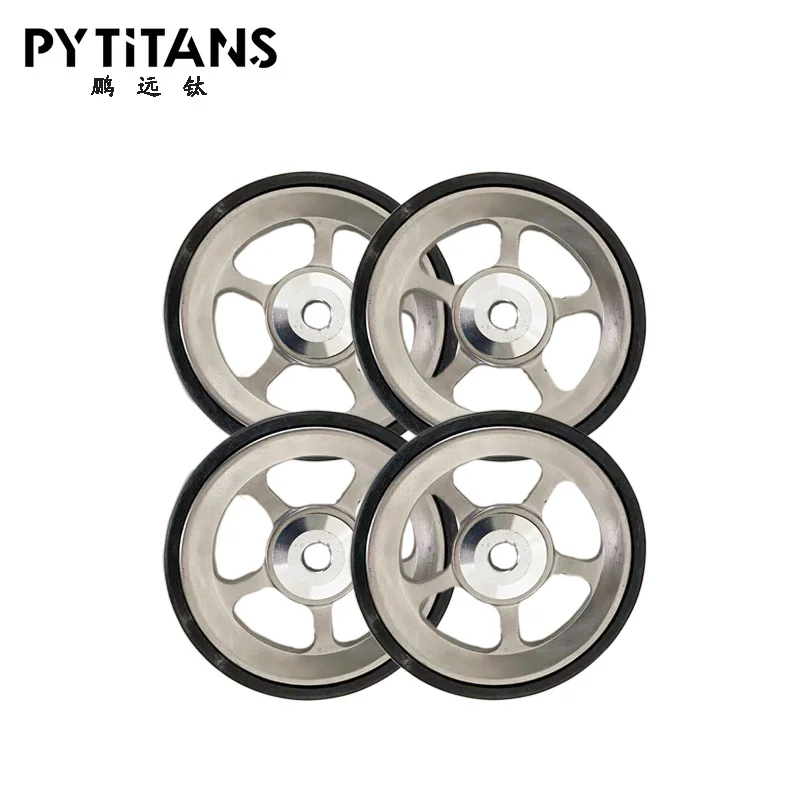 PYTITANS Titanium Alloy Bicycle Bike Rack EZ Easy Wheel For Folding Bike Cycling Easywheel Ti alloy GR5 Material 1Pair